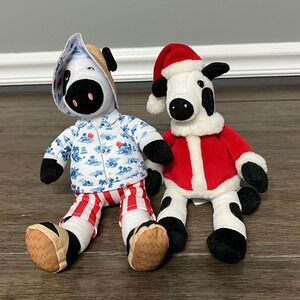Chick-fil-A Plush Cow Pair Holiday Santa & Hawaiian Vacation Stuffed Animal